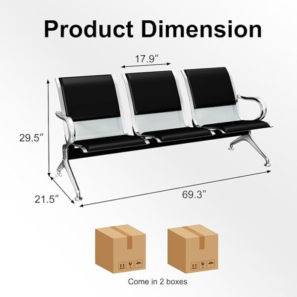 3-Link Padded Waiting Lobby Office Bench with durable metal frame and plush seating for three.