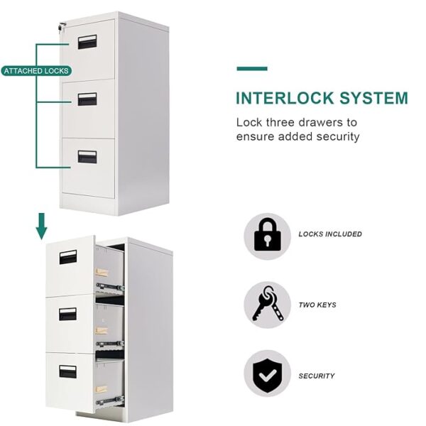 3-Drawer Steel Office Lockable Cabinet with secure locking drawers and sleek, modern design.