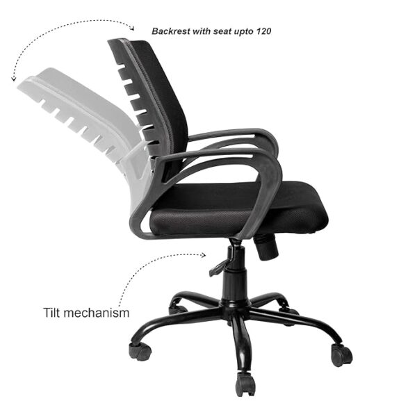 A Mesh Mid Back Ergonomic Home Office Chair featuring adjustable height, armrests, and a breathable mesh back for comfort and support.