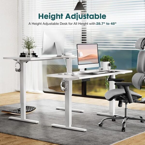 "Electric standing desk height adjustable with ergonomic design and smooth motor for effortless height transitions."