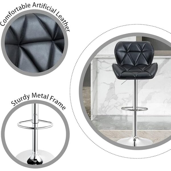 Height Adjustable PU Leather Padded Barstool with chrome base, offering adjustable height, 360° swivel, and comfortable seating for home bars or kitchen counters.