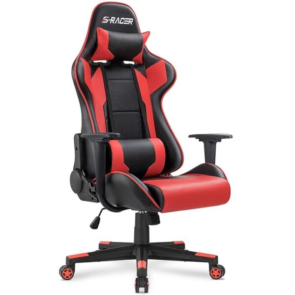 Ergonomic Leather Gaming Office Chair with adjustable height, lumbar support, and padded armrests.