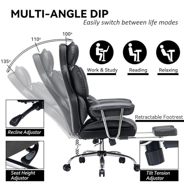 Director's Executive Office Leather Seat with high backrest, adjustable features, and polished chrome base.