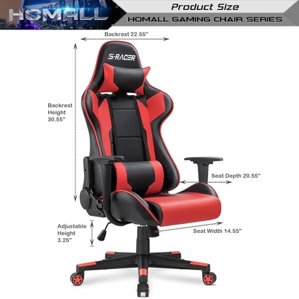 Ergonomic Leather Gaming Office Chair with adjustable height, lumbar support, and padded armrests.