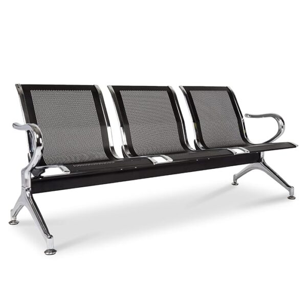 Hospital 3-Link Waiting Bench with Arms, featuring three linked seats and a sturdy steel frame, in a modern healthcare waiting area.