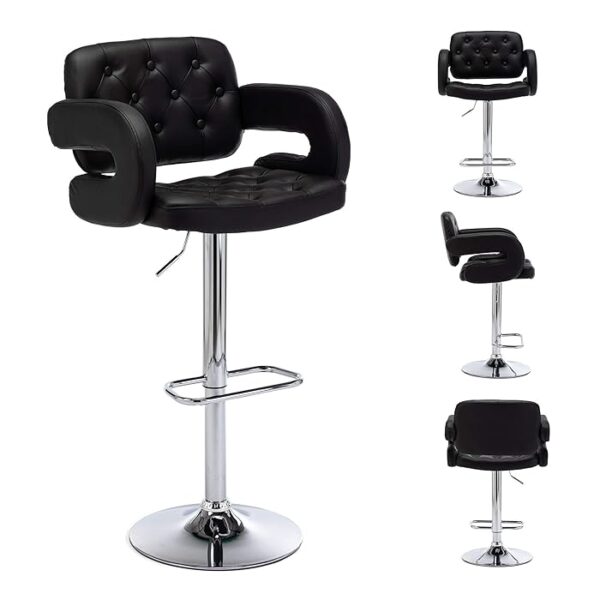 PU Swivel Faux Leather Adjustable Barstool with metal base and footrest.