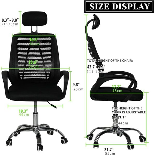 Ergonomic Mesh Headrest Work Chair with adjustable armrests and breathable mesh backrest.