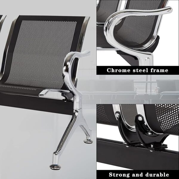 3-Seater Metallic Airport Reception Bench with durable steel frame and ergonomic cushions.