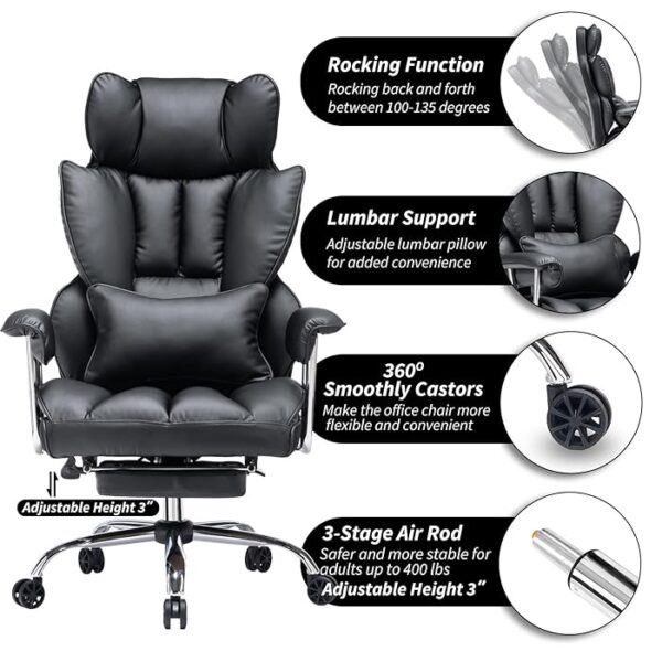 Director's Executive Office Leather Seat with high backrest, adjustable features, and polished chrome base.