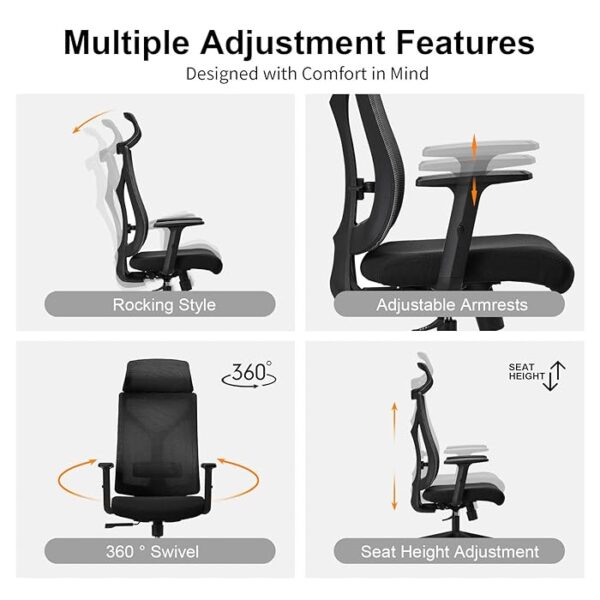 Ergonomic Modern Desk Chair with adjustable headrest, mesh back, and padded seat for comfort and support during long work hours.