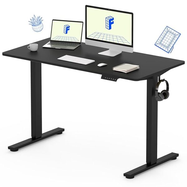 Adjustable Height Electric Standing Office Desk with a sleek design, electric motor, and spacious work surface in a modern office setting.