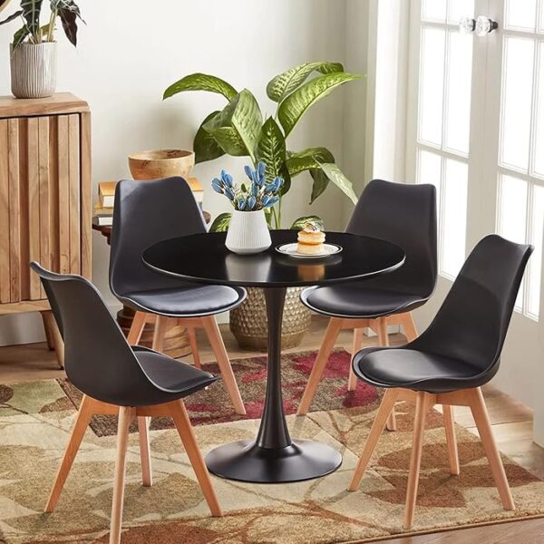 Modern Round Dining Table with Pedestal Base, sleek design, and durable surface for contemporary dining spaces.