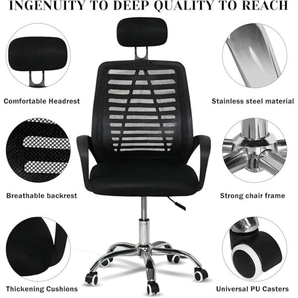 Ergonomic Mesh Headrest Work Chair with adjustable armrests and breathable mesh backrest.