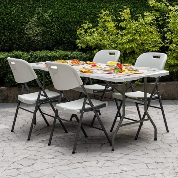 White Patio Foldable Stackable Chair with modern design and weather-resistant frame.