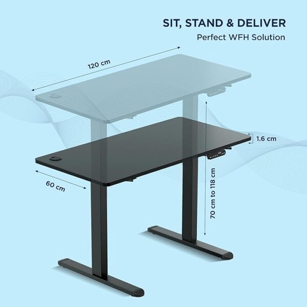 1200mm Electric Height Adjustable Desk with motorized height adjustment, spacious tabletop, and modern design.