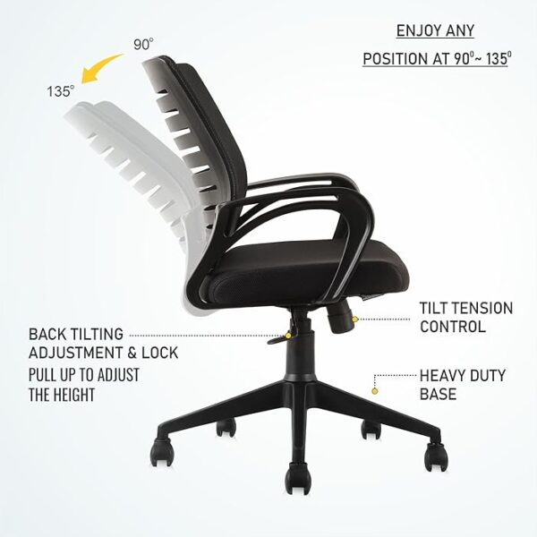 Strong Mesh Office Workstation Chair with ergonomic design, breathable mesh back, and adjustable height in a modern office setting.