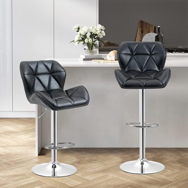 Height Adjustable PU Leather Padded Barstool with chrome base, offering adjustable height, 360° swivel, and comfortable seating for home bars or kitchen counters.