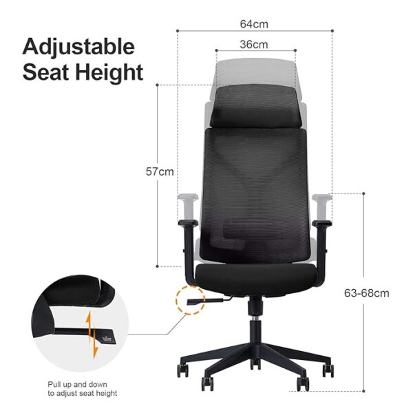 Ergonomic Modern Desk Chair with adjustable headrest, mesh back, and padded seat for comfort and support during long work hours.