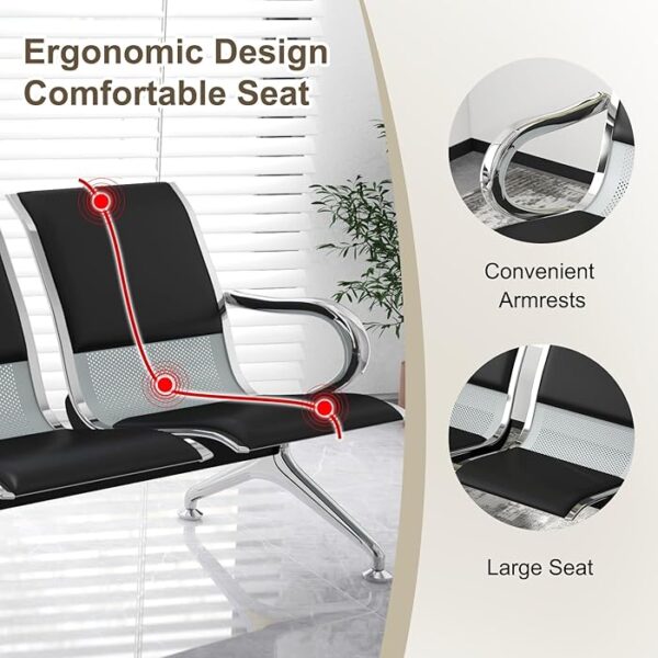 3-Link Padded Waiting Lobby Office Bench with durable metal frame and plush seating for three.