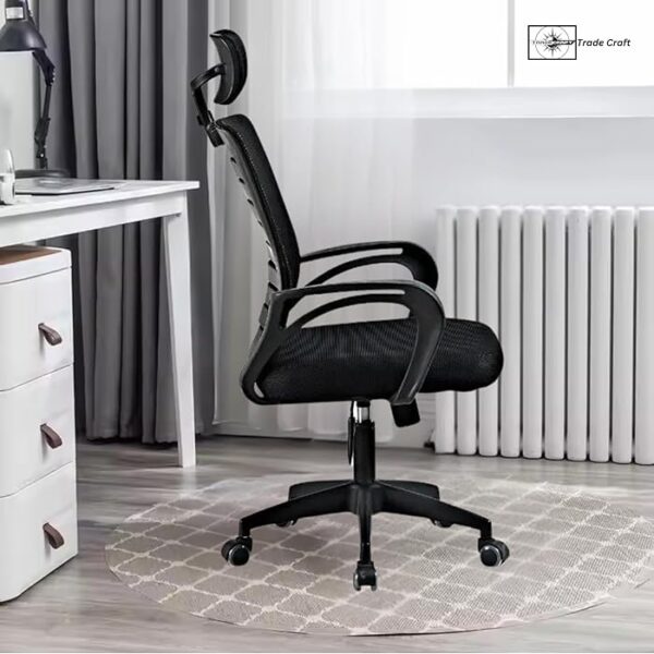 Executive Swivel Adjustable Midback Task Chair with padded seat and armrests, designed for comfort and support.