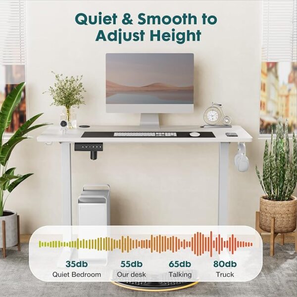 "Electric standing desk height adjustable with ergonomic design and smooth motor for effortless height transitions."