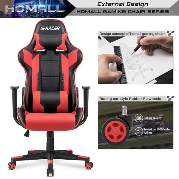 Ergonomic Leather Gaming Office Chair with adjustable height, lumbar support, and padded armrests.