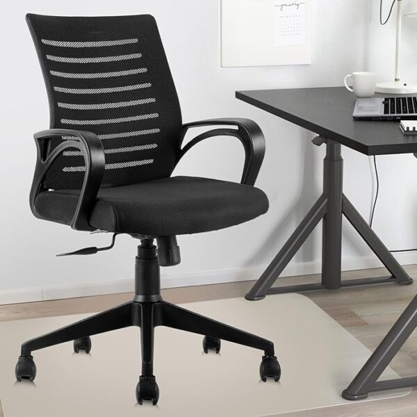 Strong Mesh Office Workstation Chair with ergonomic design, breathable mesh back, and adjustable height in a modern office setting.