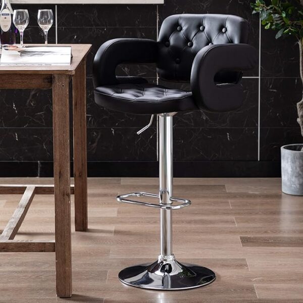 PU Swivel Faux Leather Adjustable Barstool with metal base and footrest.