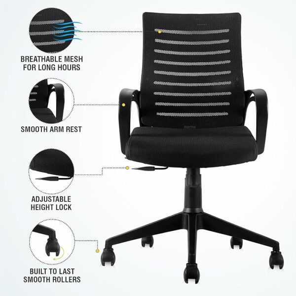 Strong Mesh Office Workstation Chair with ergonomic design, breathable mesh back, and adjustable height in a modern office setting.