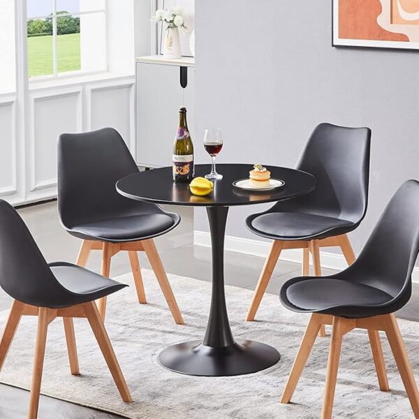 Modern Round Dining Table with Pedestal Base, sleek design, and durable surface for contemporary dining spaces.