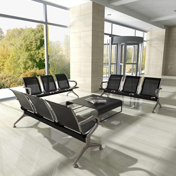 3-Seater Metallic Airport Reception Bench with durable steel frame and ergonomic cushions.