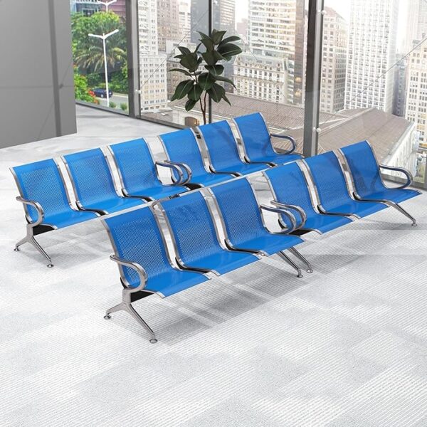 3-Seater Steel Hospital Reception Guest Bench with cushioned seats and durable steel frame, designed for waiting areas and medical offices.