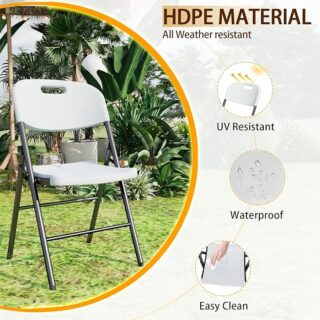 Heavy Duty Patio Foldable Plastic Chair with ergonomic design and weather-resistant plastic.