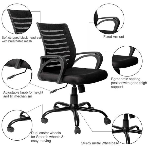 A Mesh Mid Back Ergonomic Home Office Chair featuring adjustable height, armrests, and a breathable mesh back for comfort and support.