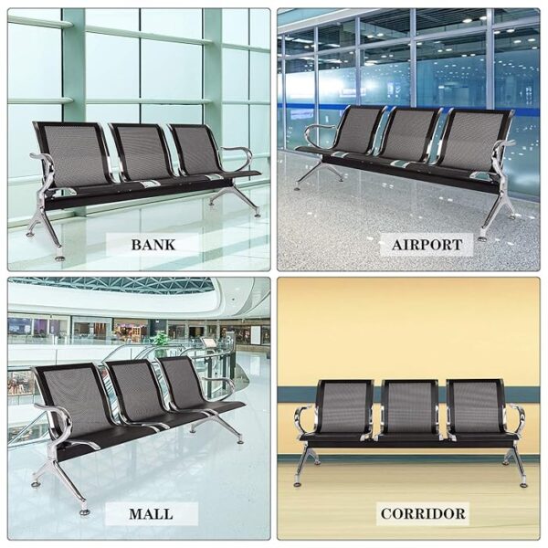 3-Seater Metallic Airport Reception Bench with durable steel frame and ergonomic cushions.