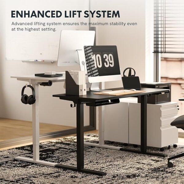 1400mm height adjustable standing desk with electric motor, modern design, and ample workspace for a productive home or office setup.