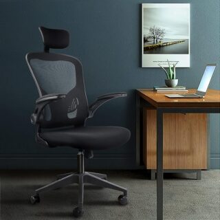 Mesh Office Chair with Adjustable Headrest in a modern office setting.