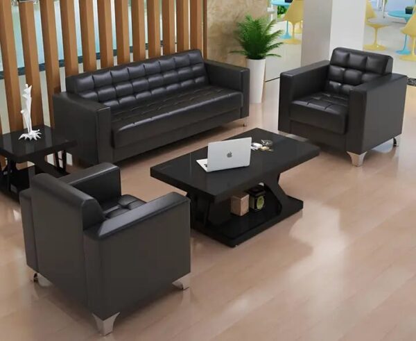 Quality Leather 5-Seater Reception Office Sofa with plush cushioning and sleek design, ideal for office lobbies and waiting areas.