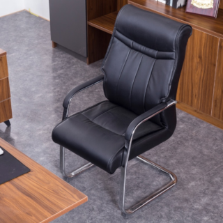 High-Back Leather Chair with Fixed Armrests, featuring a sleek design and ergonomic support for comfort and professional style.