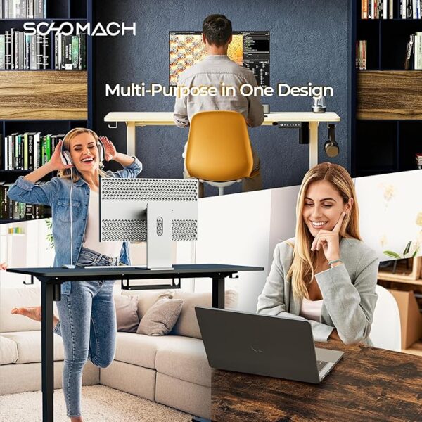 1400mm Electric Home Office Standing Desk with smooth height-adjustment feature, spacious surface, and modern design for enhanced productivity.