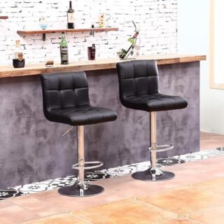 Homall Adjustable Leather Bar Stool with PU leather seat, chrome base, and adjustable height mechanism.