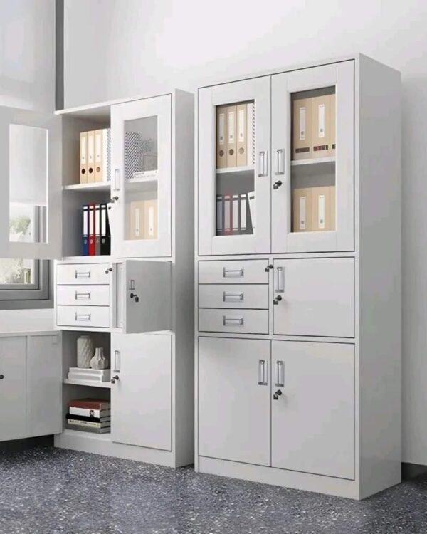 2-Door Metallic Storage Safe Cabinet with adjustable shelves and high-security lock.