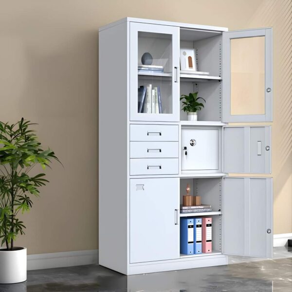 2-Door Metallic Storage Safe Cabinet with adjustable shelves and high-security lock.