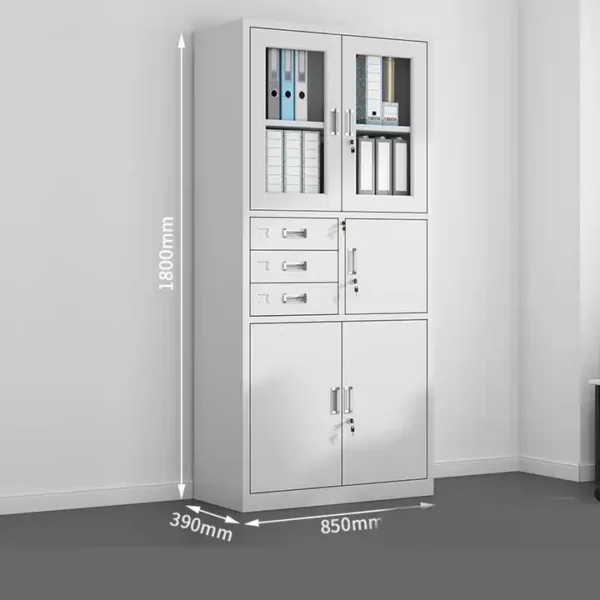 2-Door Metal Office Cabinet with Secure Safe and Adjustable Shelves for Office Storage