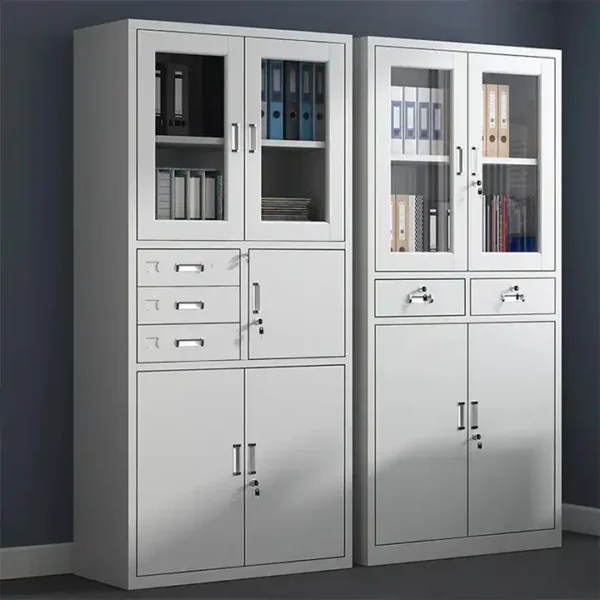 2-Door Metal Office Cabinet with Secure Safe and Adjustable Shelves for Office Storage