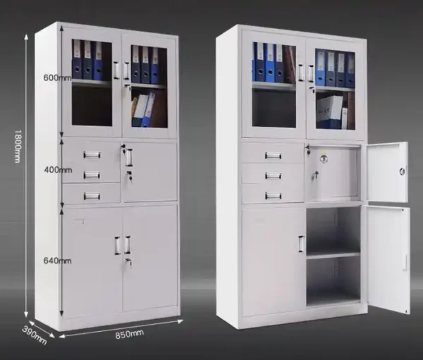 2-Door Metal Office Cabinet with Secure Safe and Adjustable Shelves for Office Storage