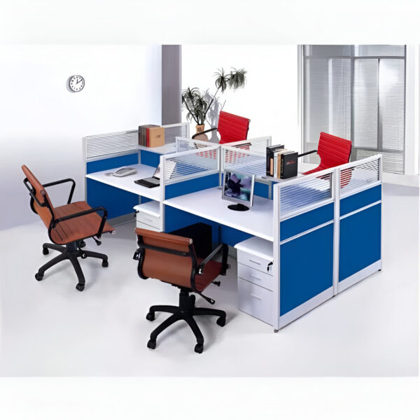 4-Way Modern Modular Office Workstation with sleek design, ample workspace, and cable management for a productive office setup.