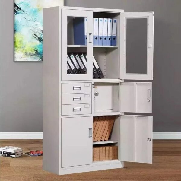 2-Door Metallic Storage Safe Cabinet with adjustable shelves and high-security lock.