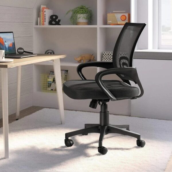 Clerical Mesh Computer Desk Chair with Armrests, featuring a breathable mesh back and padded seat for comfort.