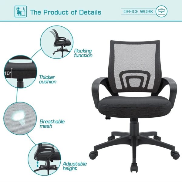 Home Office Mesh Computer Desk Chair with ergonomic design, padded seat, and breathable mesh backrest for comfort and support during long work sessions.